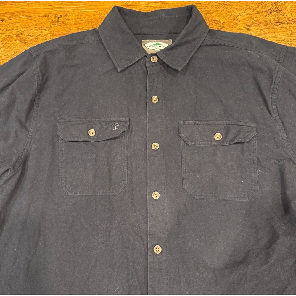 Arborwear Blue Timber Outdoor Hiking Work Button Up Chamois Flannel Shirt Men XL
